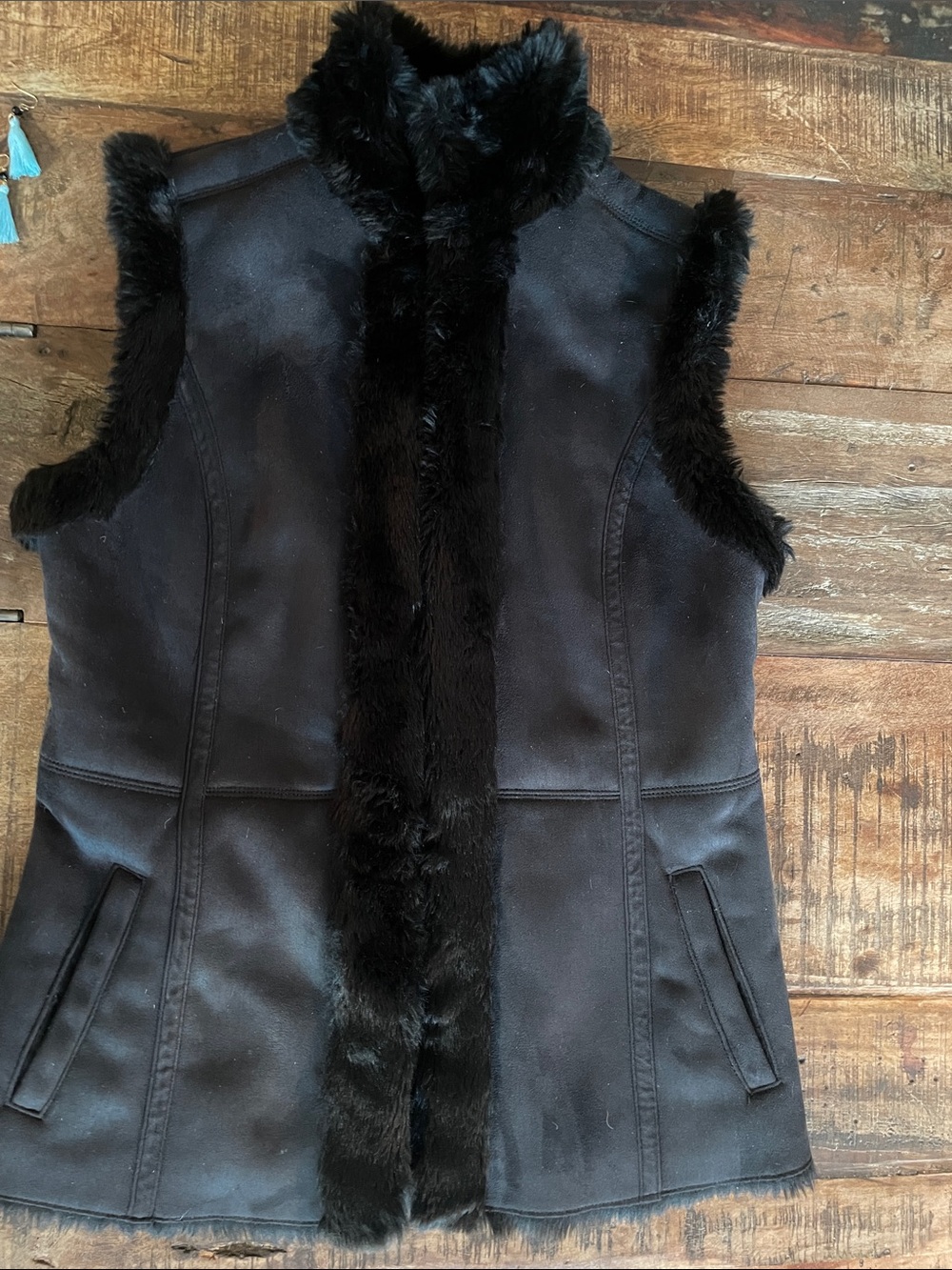 Black Faux-Fur Trim Sleeveless Vest - Classic Women’s Layering Piece